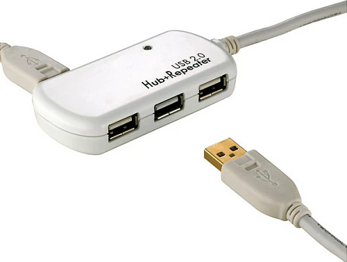 USB hub ROLINE USB 2.0, 4 porta, kabllo aktive repeater 12 m, e bardhë