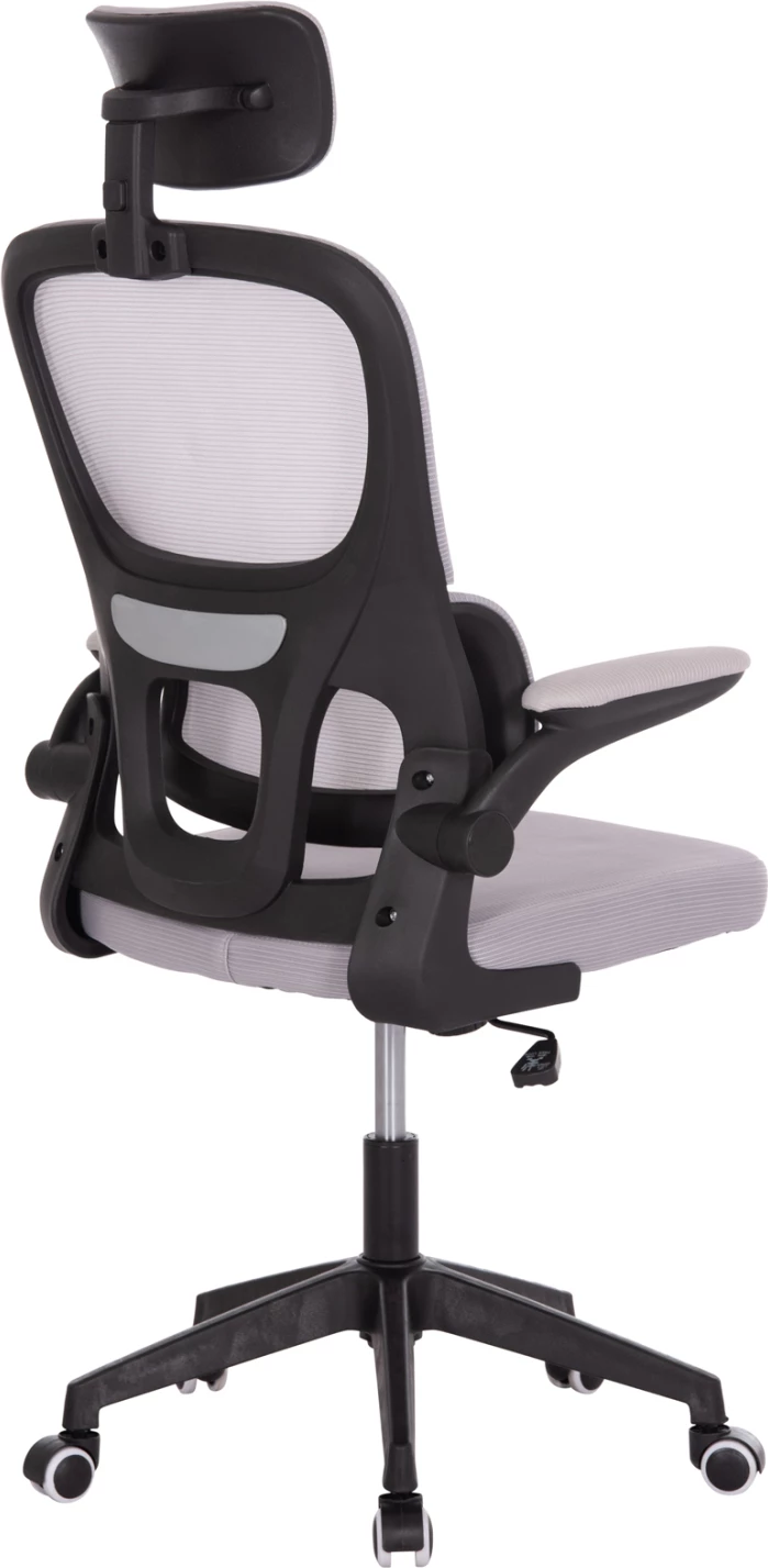 Karrige zyre Baston, material rrjete gri, kornizë PP e zezë, FH18236.02, 64x60x127cm