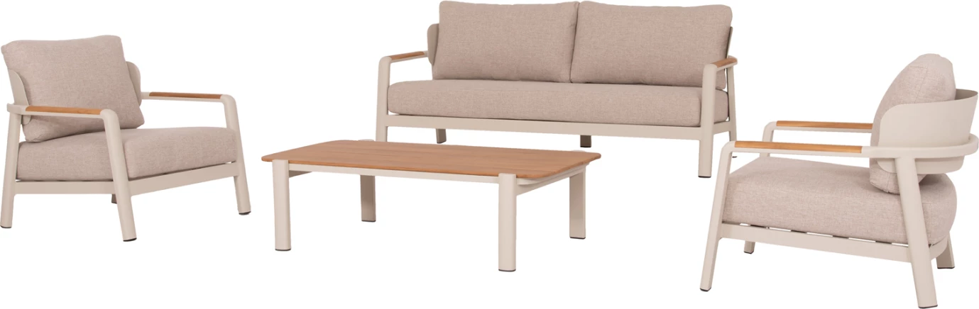 Set salloni për jashtë ELARA FH6195.05, 4 pjesë, alumini bezhë, olefin bezhë & dru tik