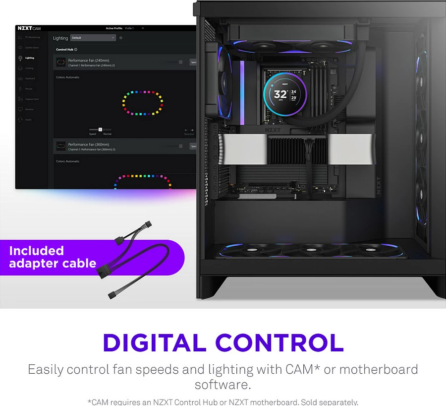 Ventilator për kasë NZXT F240X, 2x120mm, PWM, RGB, i zi
