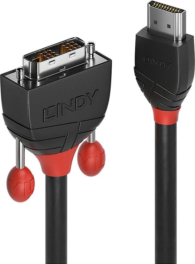 Kabllo Lindy Black Line HDMI në DVI-D, 0.5m, 1920x1200/1080p, e zezë