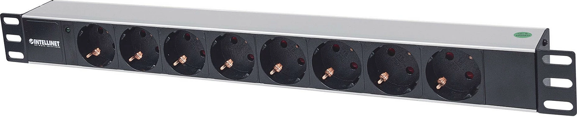PDU rack Intellinet 19" 1U, 8x prizë Type F (Schuko), kabllo 1.8m, 15A, zezë/alumin
