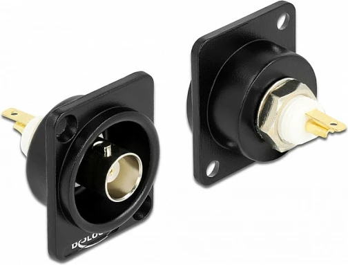 Modul D-Type DeLOCK BNC femër për saldim, panel-mount, i drejtë, 26 mm, i zi
