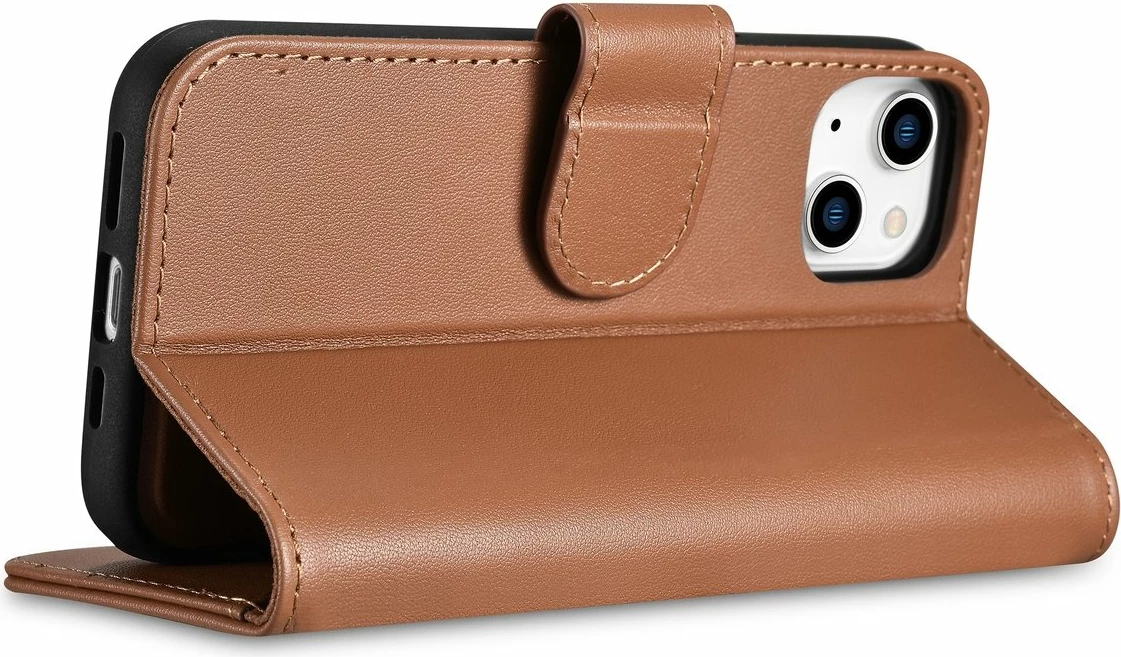 Mbështjellës iCarer Wallet Case 2in1 për iPhone 14, lëkurë, Anti-RFID, Kafe