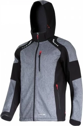Xhaketë softshell LAHTI PRO L4092303, 3-shtresore TPU, waterproof 8000mm, breathable 3000g/m²/24h, me kapuç, size L, light grey/black/red