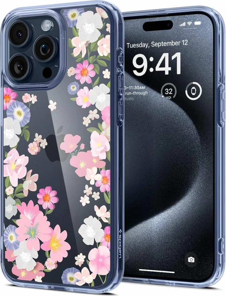 Mbështjellës Spigen Ultra Hybrid për iPhone 15 Pro, Transparent me lule