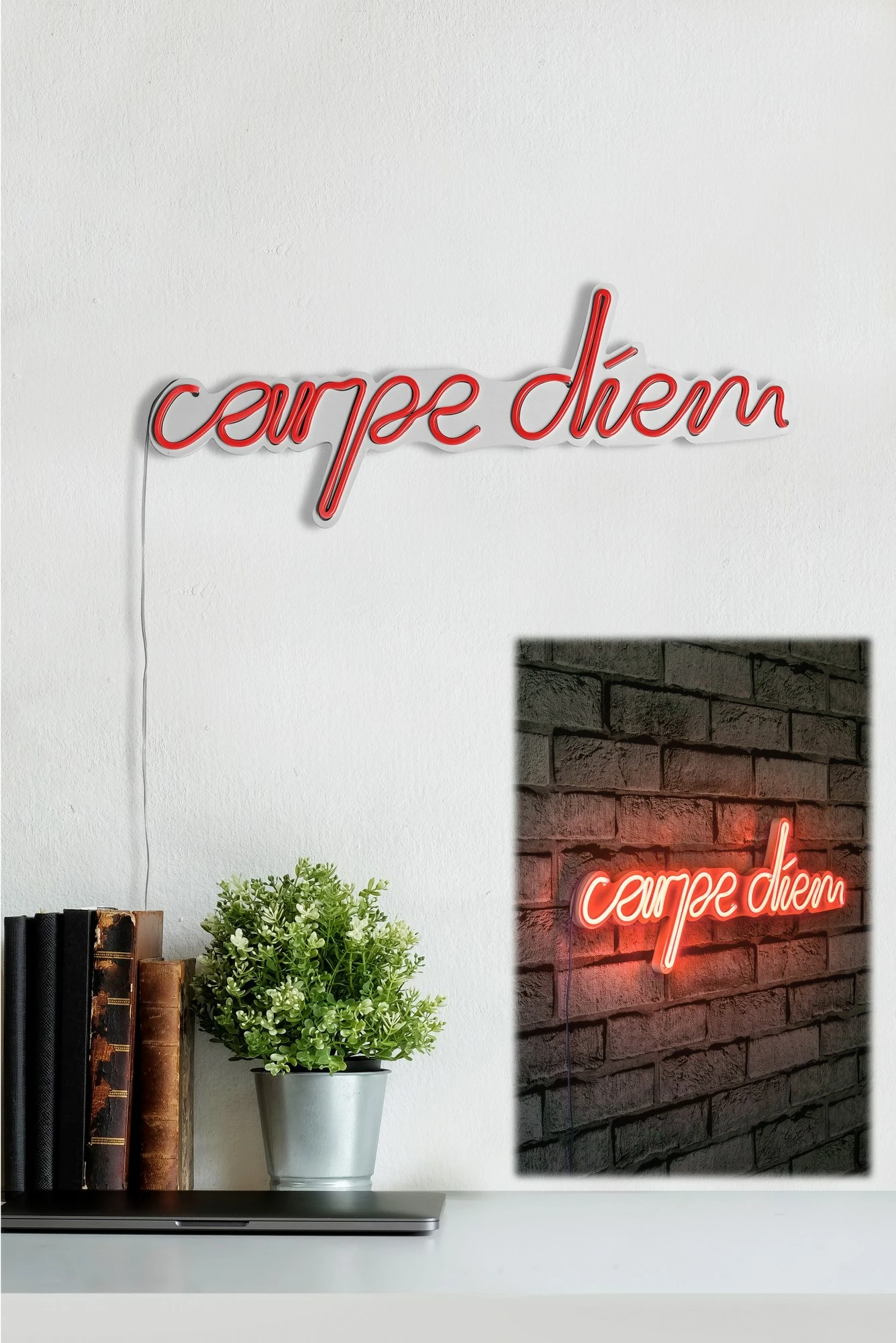 Dritë dekorative LED në mur, plastikë, 'carpe diem', e kuqe