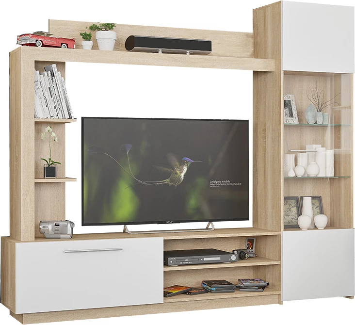 Kompleks për dhomë ndeje June ngjyrë sonoma-bardhë 204x35x177cm