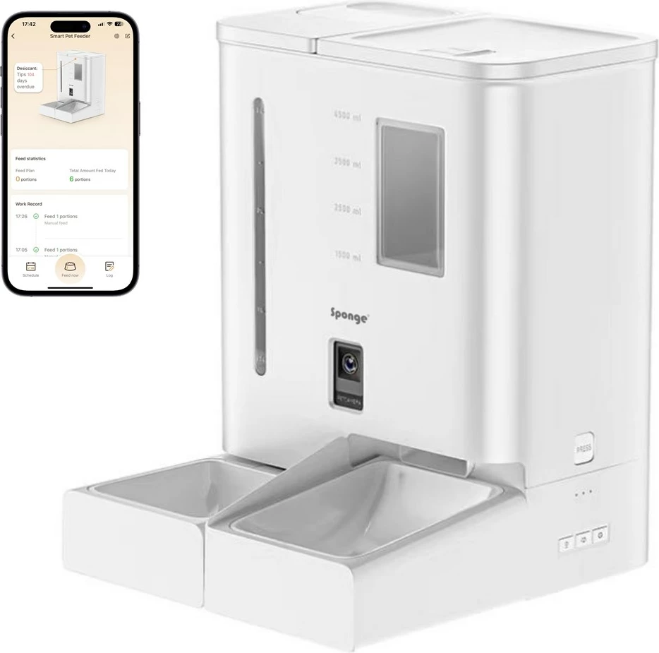 Shpërndarës ushqimi për kafshë SPONGE Pet Feeder Smart Dual, 5L, i zi
