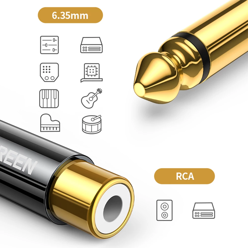 Adapter audio Ugreen AV169 80731, jack 6.35mm mashkull në RCA femër, ari