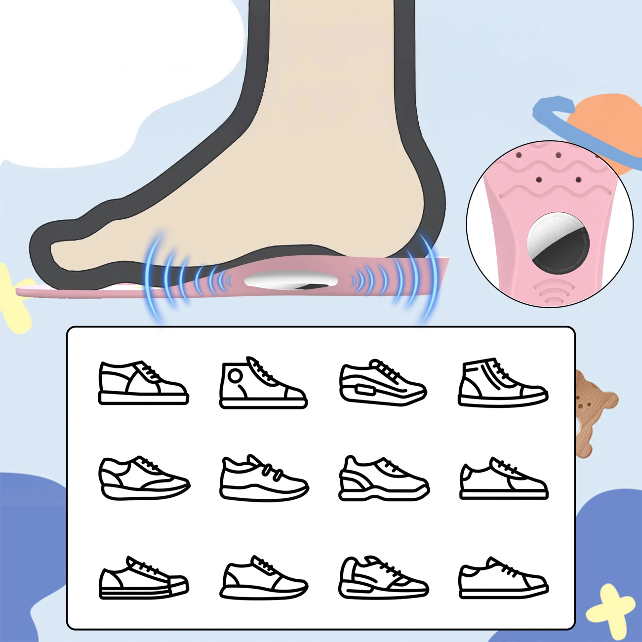 Shtroja këpucësh me mbajtëse për AirTag, Hurtel EA-59-01, 155–170 mm, për Apple AirTag, rozë