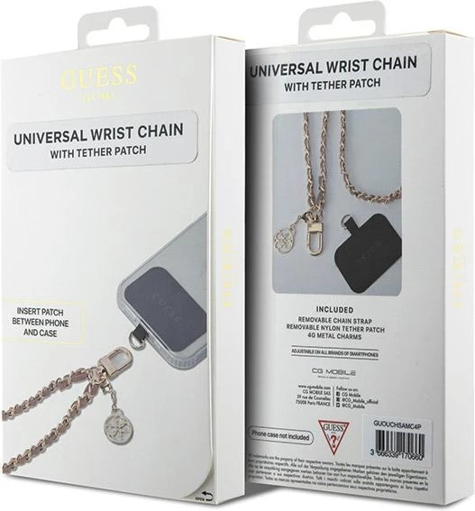 Rrip dore universal për telefon Guess GUOUCHSAMC4P, Saffiano Chain 4G Charm, rozë