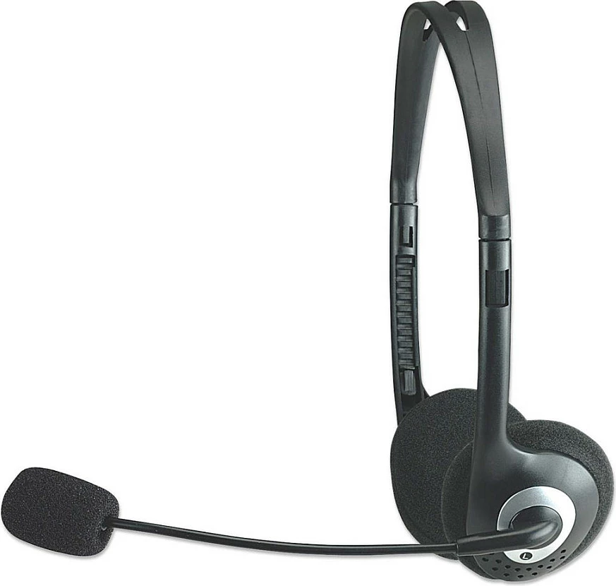 Kufje me mikrofon Manhattan Stereo On-Ear, 2x 3.5mm, kabllo 2 m, e zezë/argjendtë