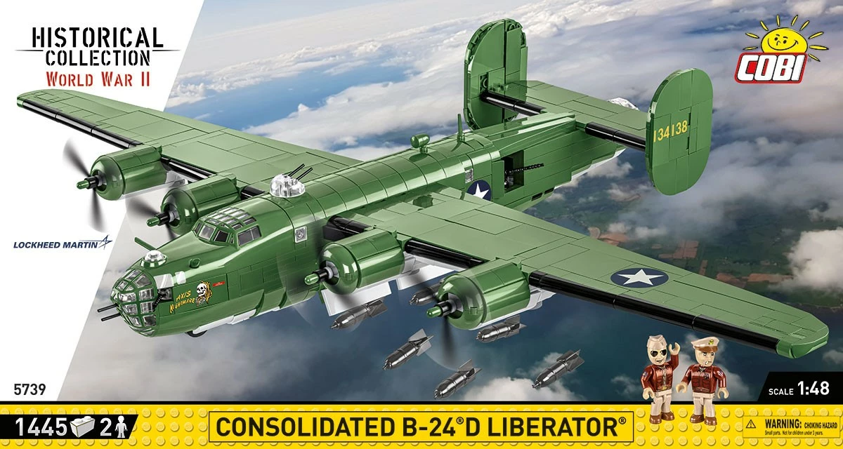 Set ndërtimi Cobi Klocki COBI-5739, B-24D Liberator, 1445 pjesë, Jeshile, me 2 figurina