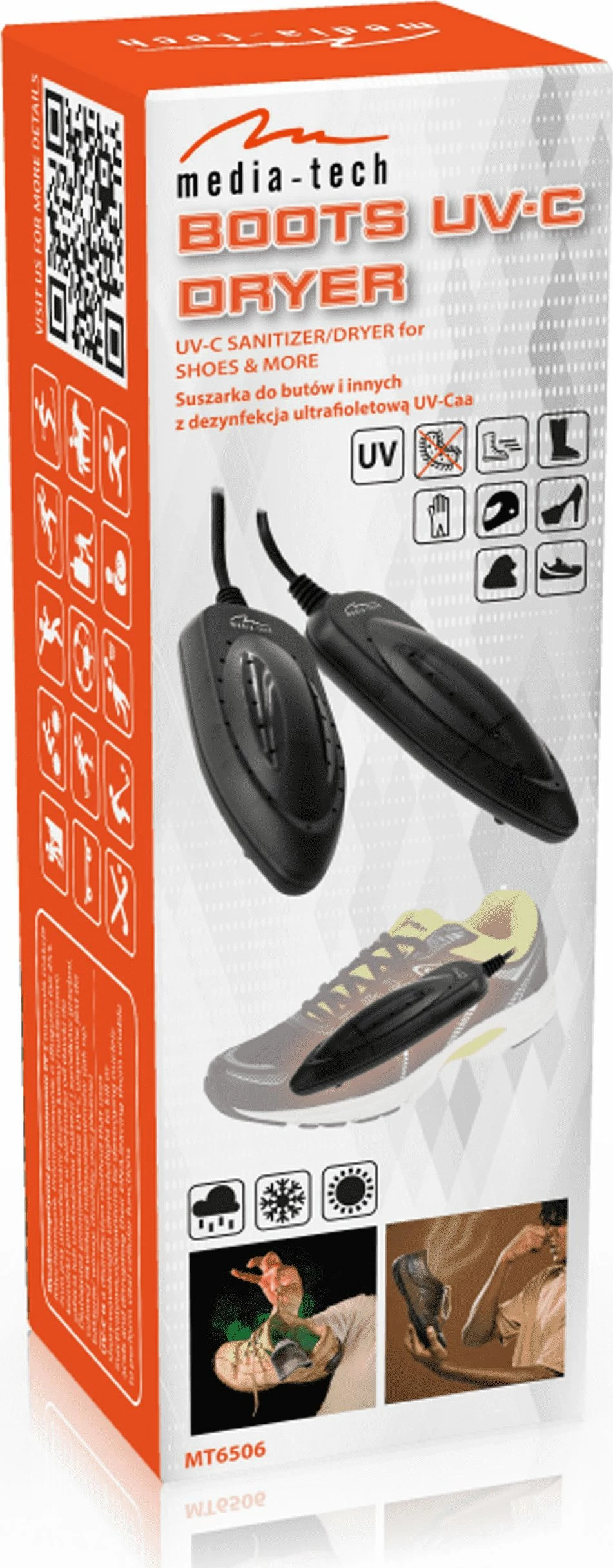 Tharëse këpucësh Media-Tech MT6506 8 W me sterilizim UV-C, e zezë, set 1 copë