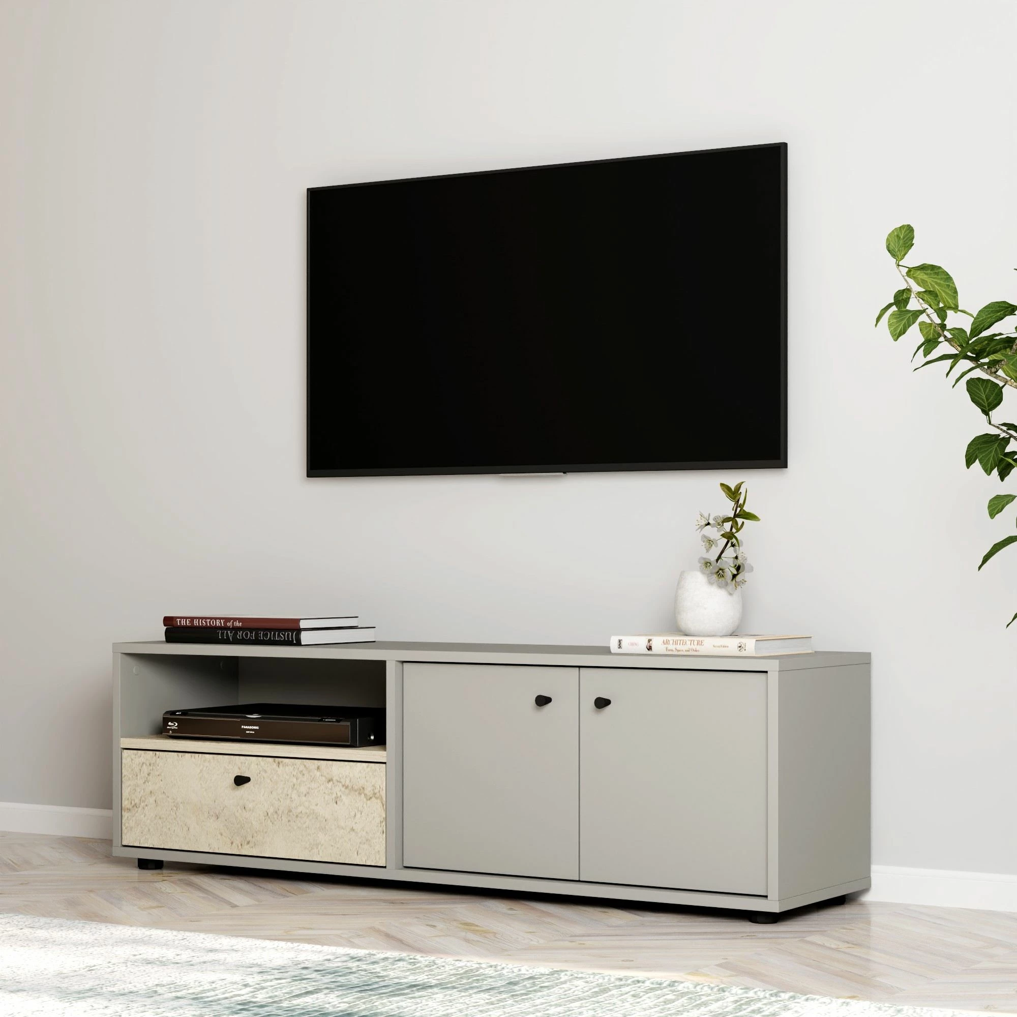 Komodë TV Skye Decor, gri, travertin
