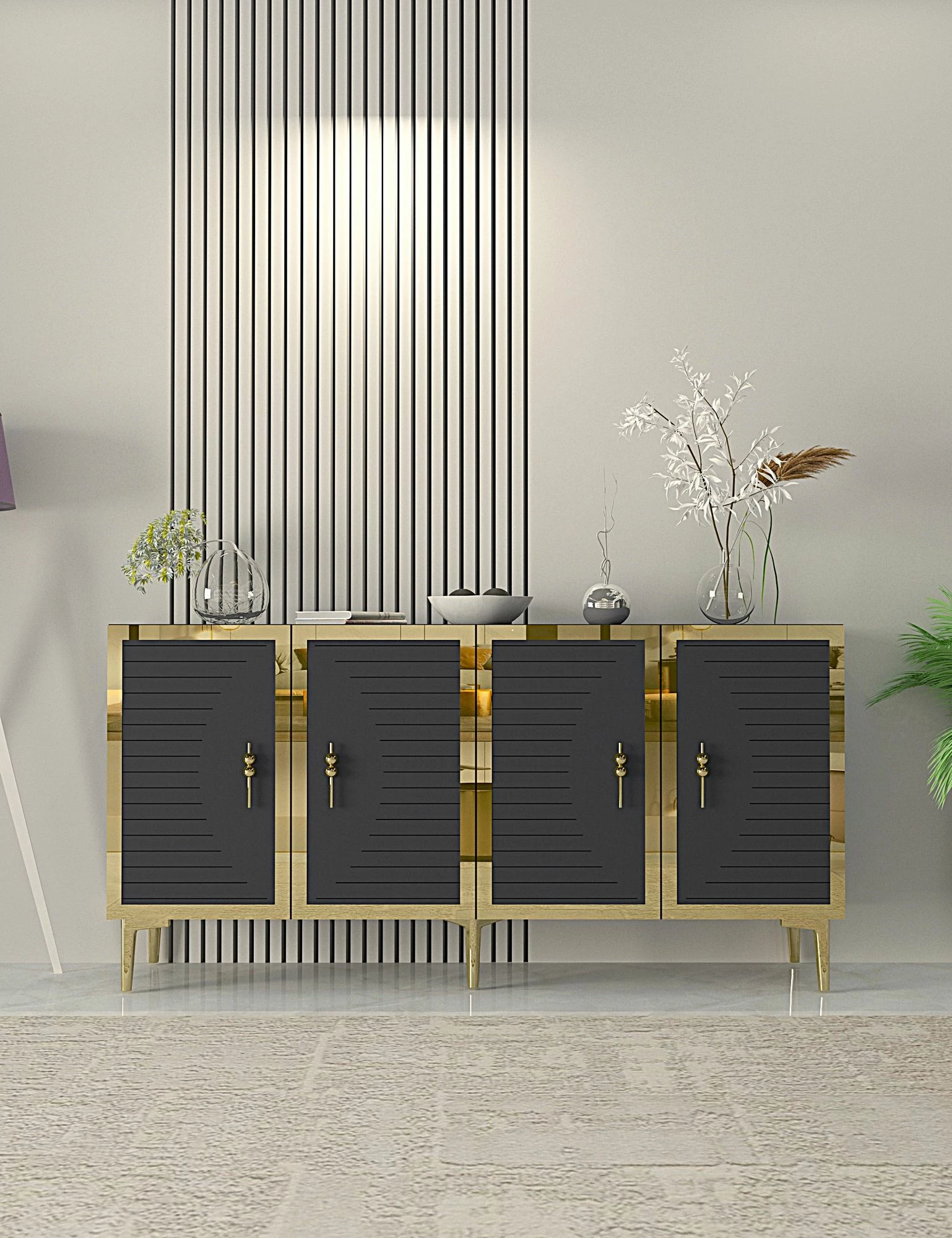 Konsolë, ngjyrë antracit dhe ari, Skye Decor