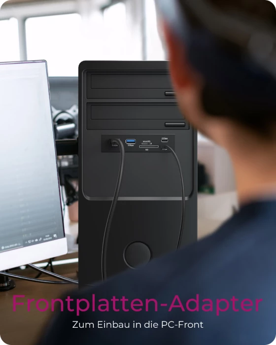 HUB USB për slot 3.5\" ICYBOX IB-HUB1419-i3, USB-E, USB-C 20 Gbit/s, 2x USB-A 5 Gbit/s, lexues SD/microSD, i zi