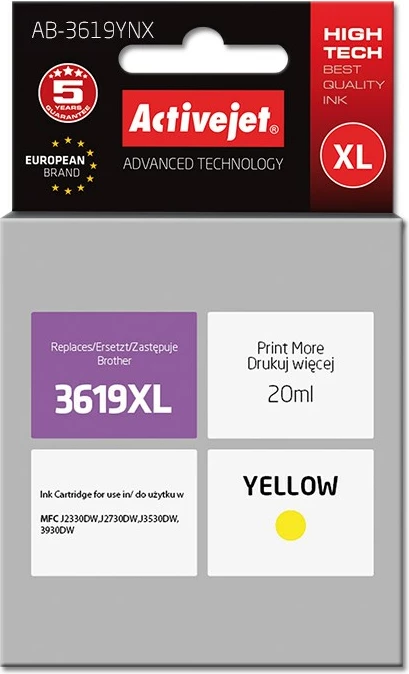 Ngjyrë zëvendësuese Activejet AB-3619YNX për printer Brother, 20ml, e verdhë