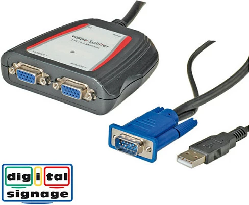 Splitter VGA VALUE 2-port, 250MHz, USB me rrymë, 0.65m, gri
