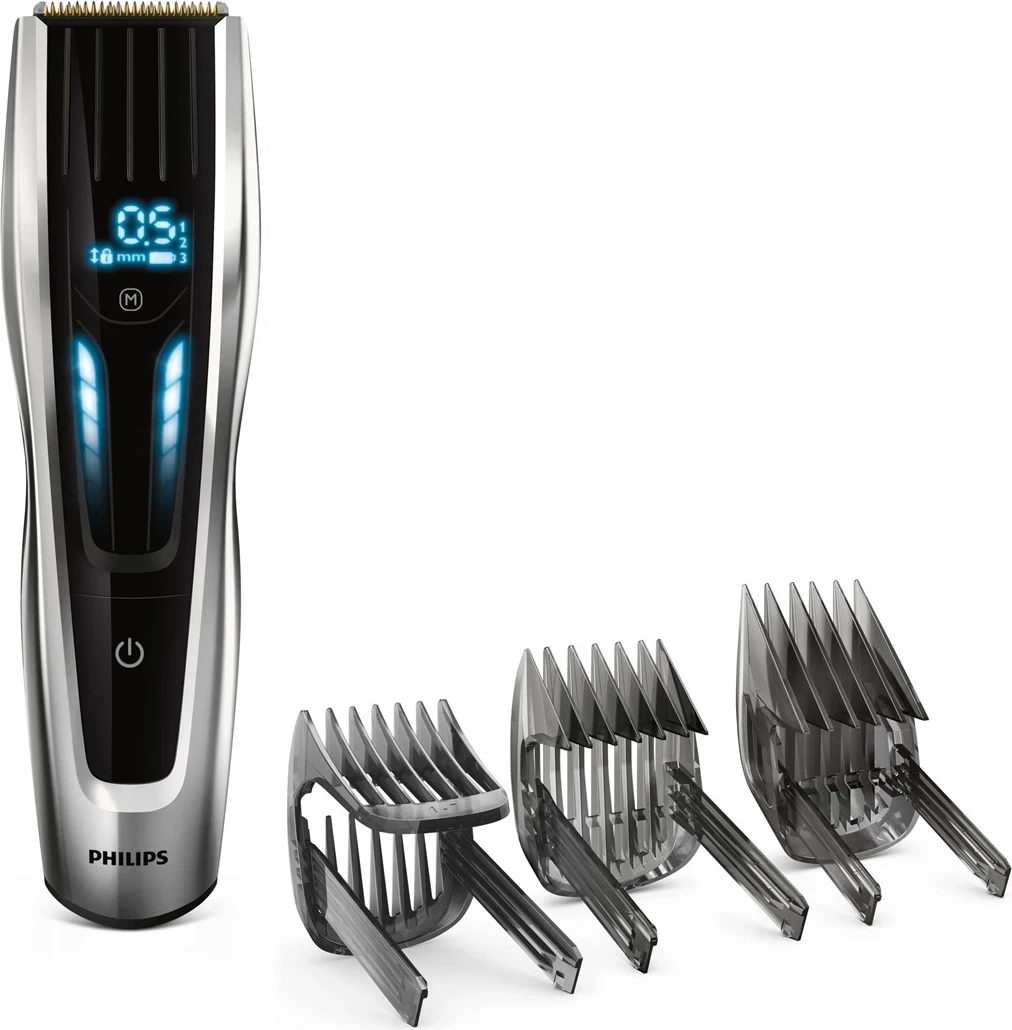 Makinë qethjeje Philips Hairclipper Series 9000 HC9450/15, teh titani, karikim 1 orë, set me 4 krehra, zezë/argjendtë