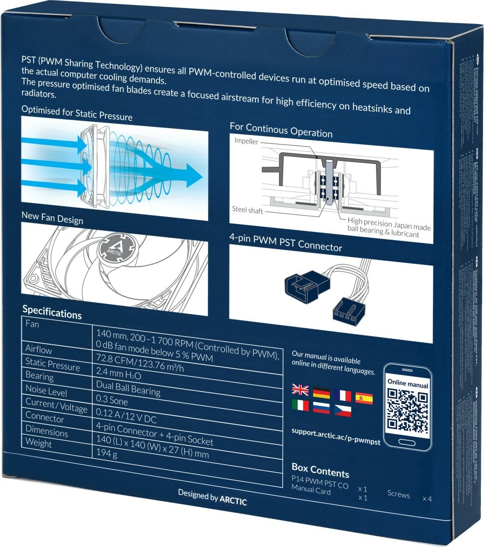 Ventilator kasë Arctic Cooling P14 PWM PST CO, 140mm, i zi