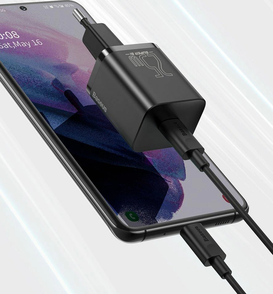 Karikues rrjeti Baseus Super Si TZCCSUP-L01 25W USB-C PD me kabllo USB-C në USB-C 1m, i zi