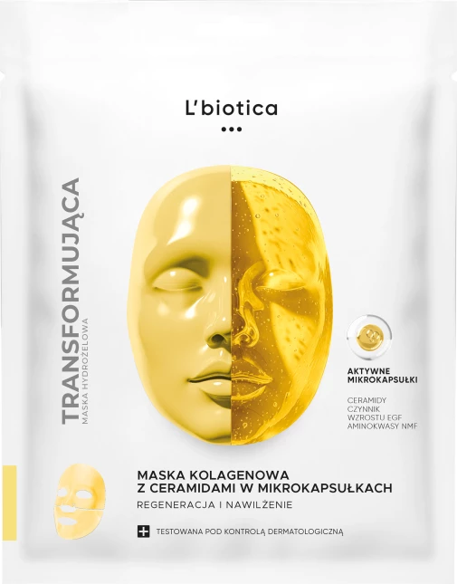 Maskë fytyre L'biotica kolagjen me ceramide në mikrokapsula për femra, 1 copë