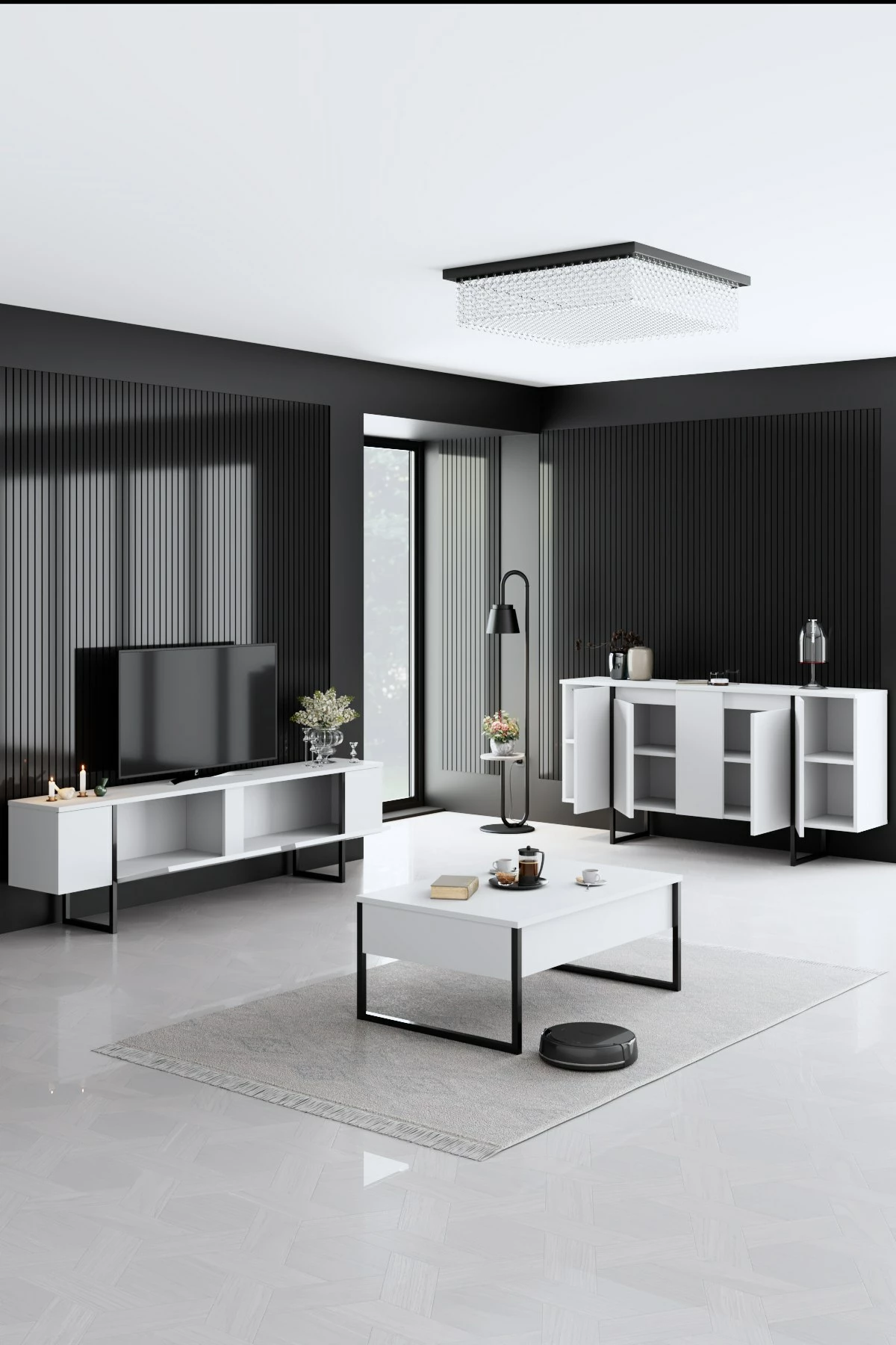 Set mobiljesh për dhomë dite Skye Decor, Luxe, bardhë e zi