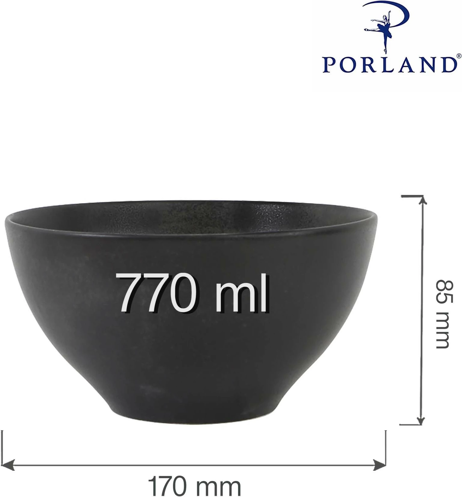 Tas Porland Seasons Coal 770 ml (Ø170 mm) porcelan i zi, set 6 copë