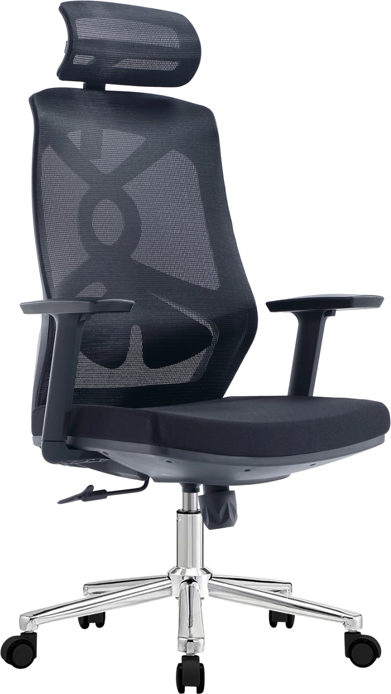 Karrige zyre FLEXORA, material rrjetë e zezë, bazë e kromuar, 60x63x125cm