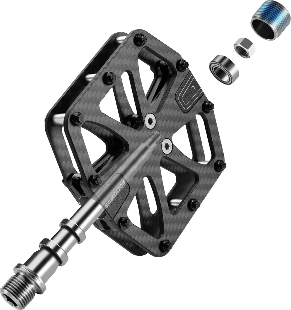 Pedale biçiklete platformë Rockbros C525, T700 karbon, bosht titan, 3 kushineta të mbyllura, 9/16", të zeza, set 2 copë