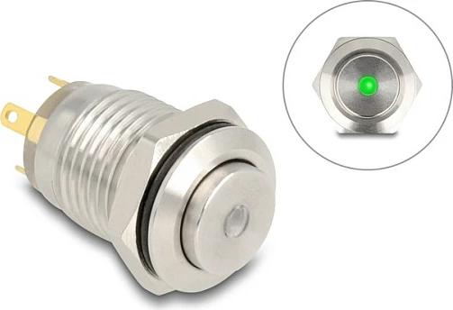 Switch DeLOCK 20982, buton i ndriçueshëm, IP65, 230V 3A, inox, argjendtë