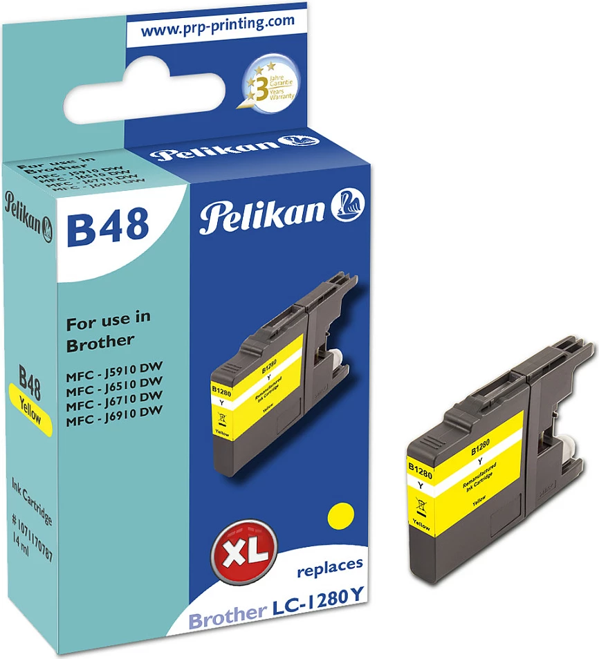 Kartrix boje Pelikan B48, zëvendësim Brother LC-1280XL Y, XL 1200 faqe, e verdhë