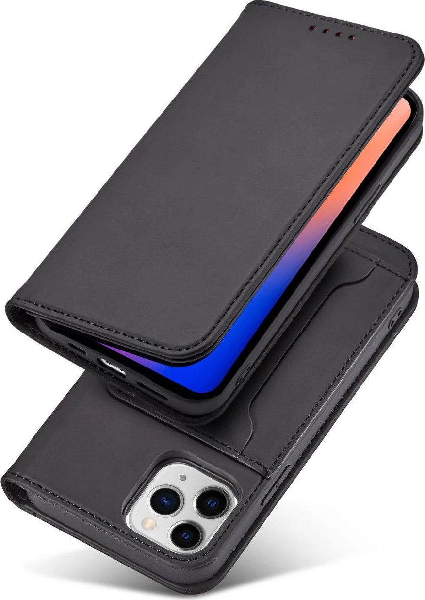 Mbështjellës Hurtel Magnet Card Case për iPhone 12 Pro Max, me portofol dhe mbajtëse, i zi