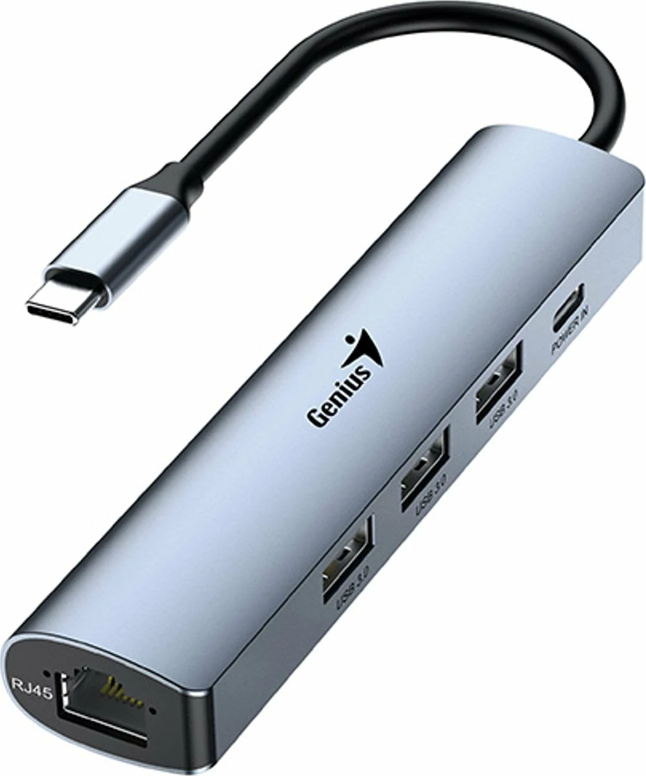 Hub USB-C Genius UH-545, 4 porta (3x USB 3.0, 1x RJ45), gri