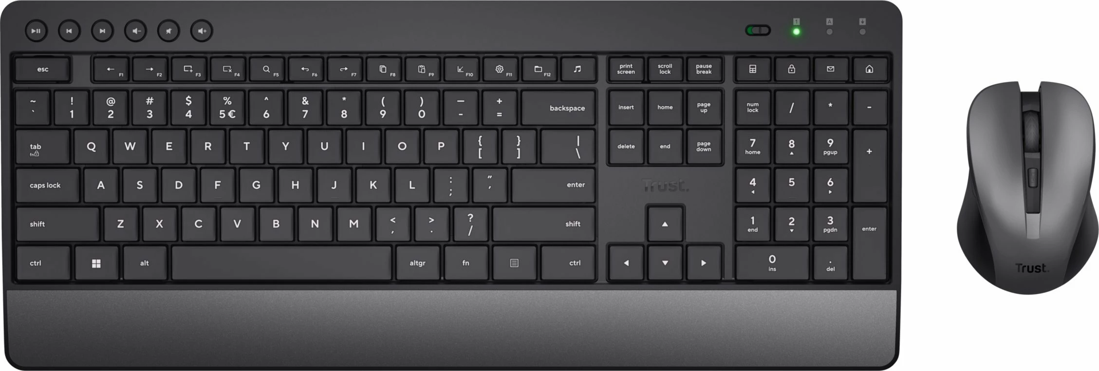 Set tastierë + Maus Trust Trezo Eco 24529, USB, layout US, me numpad, e zezë