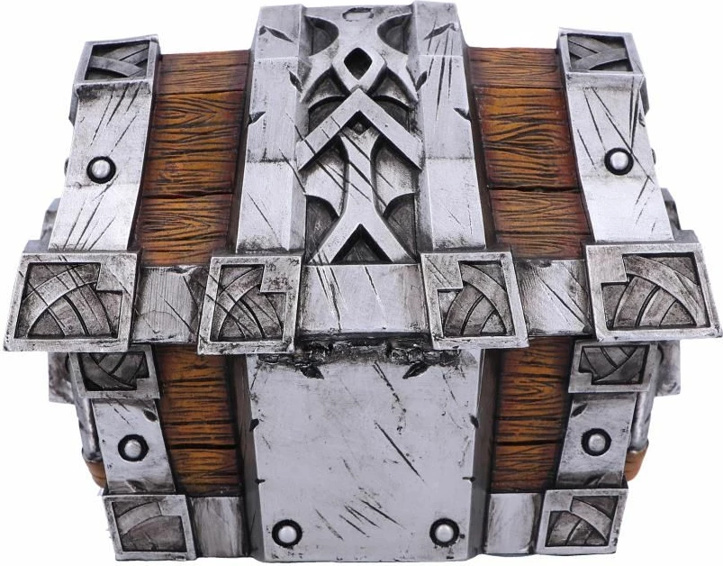 Kuti dekorative thesar NEMESIS NOW Silverbound Treasure Chest (World of Warcraft), rezinë e pikturuar me dorë, argjend/kafe