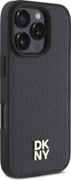 Mbështjellës DKNY Repeat Pattern Stack Logo MagSafe për iPhone 16 Pro, i zi