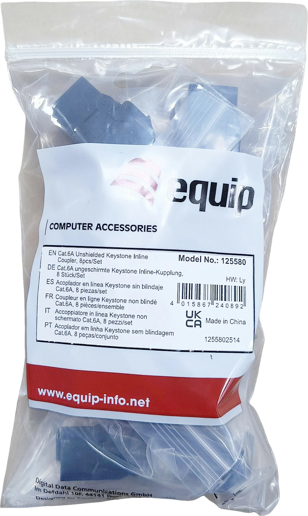 Kuplues Keystone Inline EQUIP Cat.6A RJ-45, 8 copë, i zi