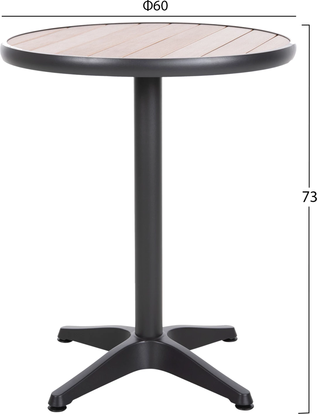 Tavolinë e rrumbullakët alumini ALEXA FH6086.01, sipërfaqe polywood ngjyrë natyrale, Φ60x73H cm