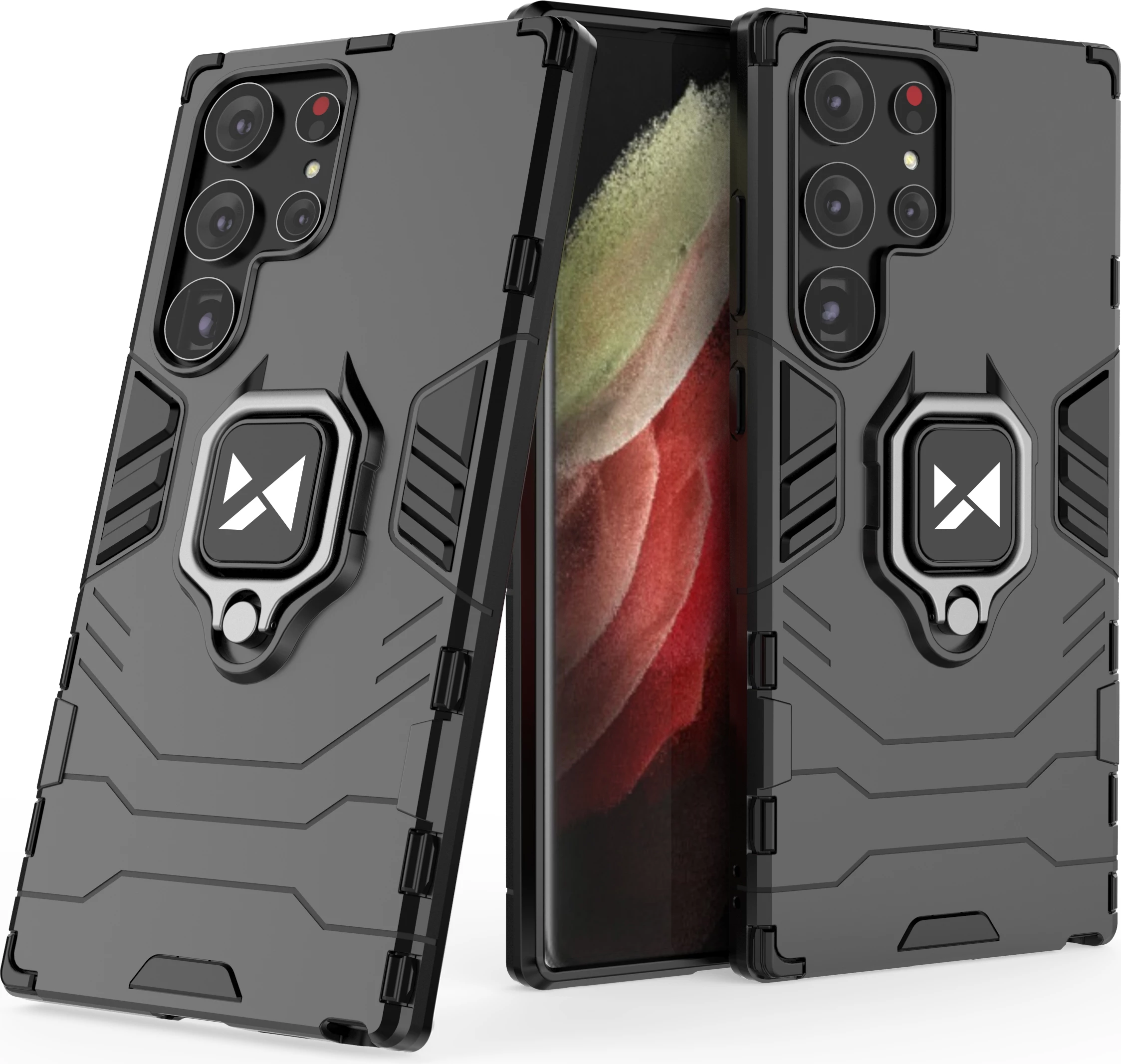 Mbështjellës Wozinsky Ring Armor për Samsung Galaxy S23 Ultra, me unazë dhe këmbalec, e zezë