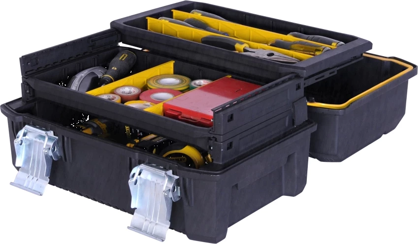 Kuti veglash Stanley Fatmax FMST1-71219 18\", e papërshkueshme nga uji, me organizator dhe kapëse metalike, e zezë/verdhe