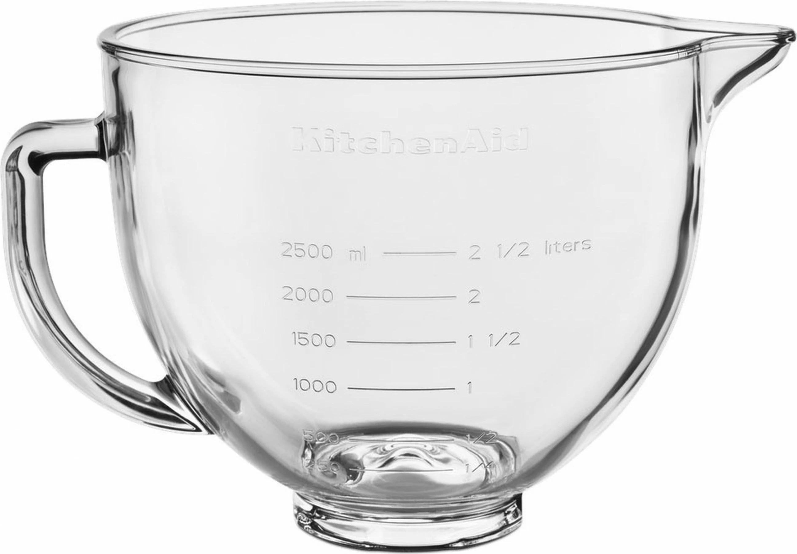 Enë qelqi KitchenAid 5KSM5GB 4.8L, me dorezë, kapak, shkallë matëse, transparente