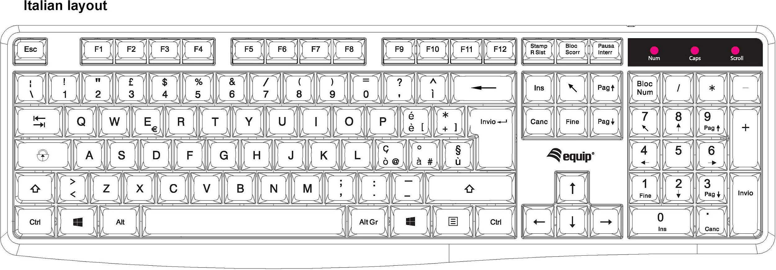 Tastierë EQUIP 245213, full-size, USB, QWERTY, italisht, e zezë