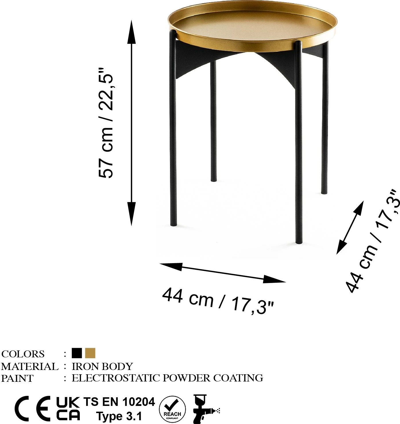 Tavolinë kafeje Hanah Home, SHB-002, metal, e zezë dhe ari