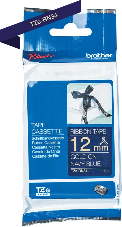 Shirit etiketash Brother TZE-RN34, TZe 12mm x 4m, gold on navy