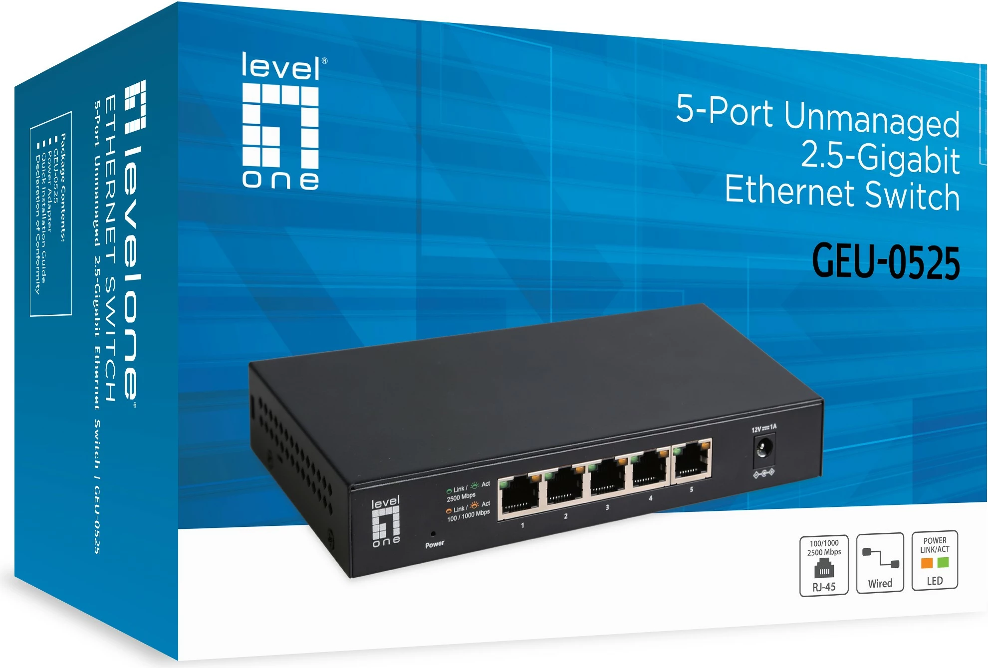 Switch LevelOne 5-Port, 2.5G Ethernet, Pa menaxhim, Montueshëm në mur