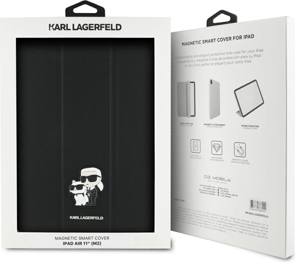 Mbështjellës Karl Lagerfeld Saffiano Magnetic Karl & Choupette për iPad Air 11" 2024, i zi
