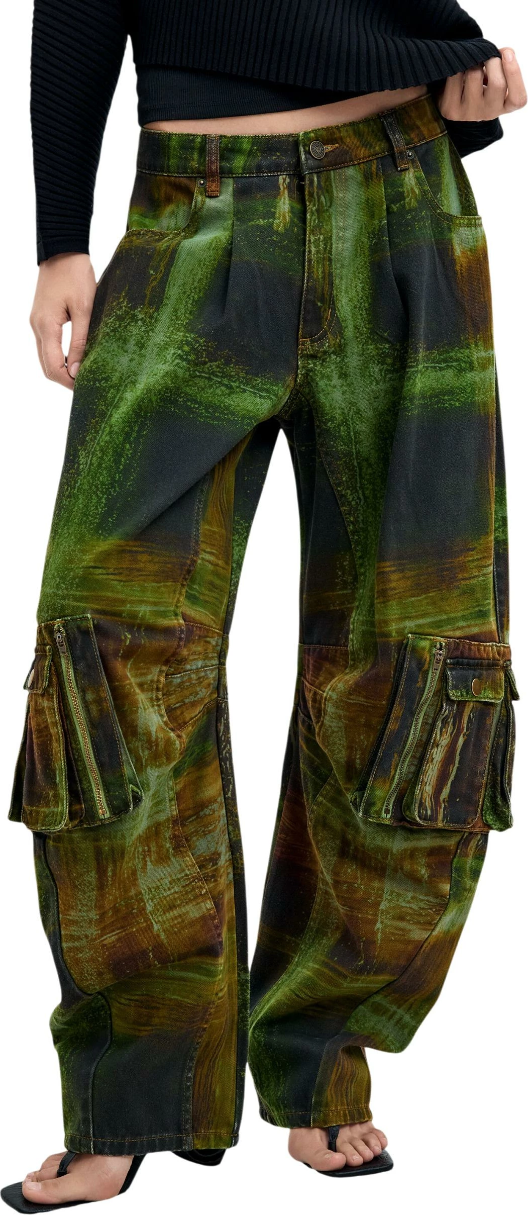 Pantallona të gjera për femra Desigual 26WWPW04, të gjelbra
